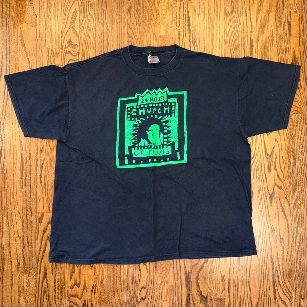 Oneita 24 Hour Church‎ of Elvis Portland Vintage Graphic T-Shirt XXL Black